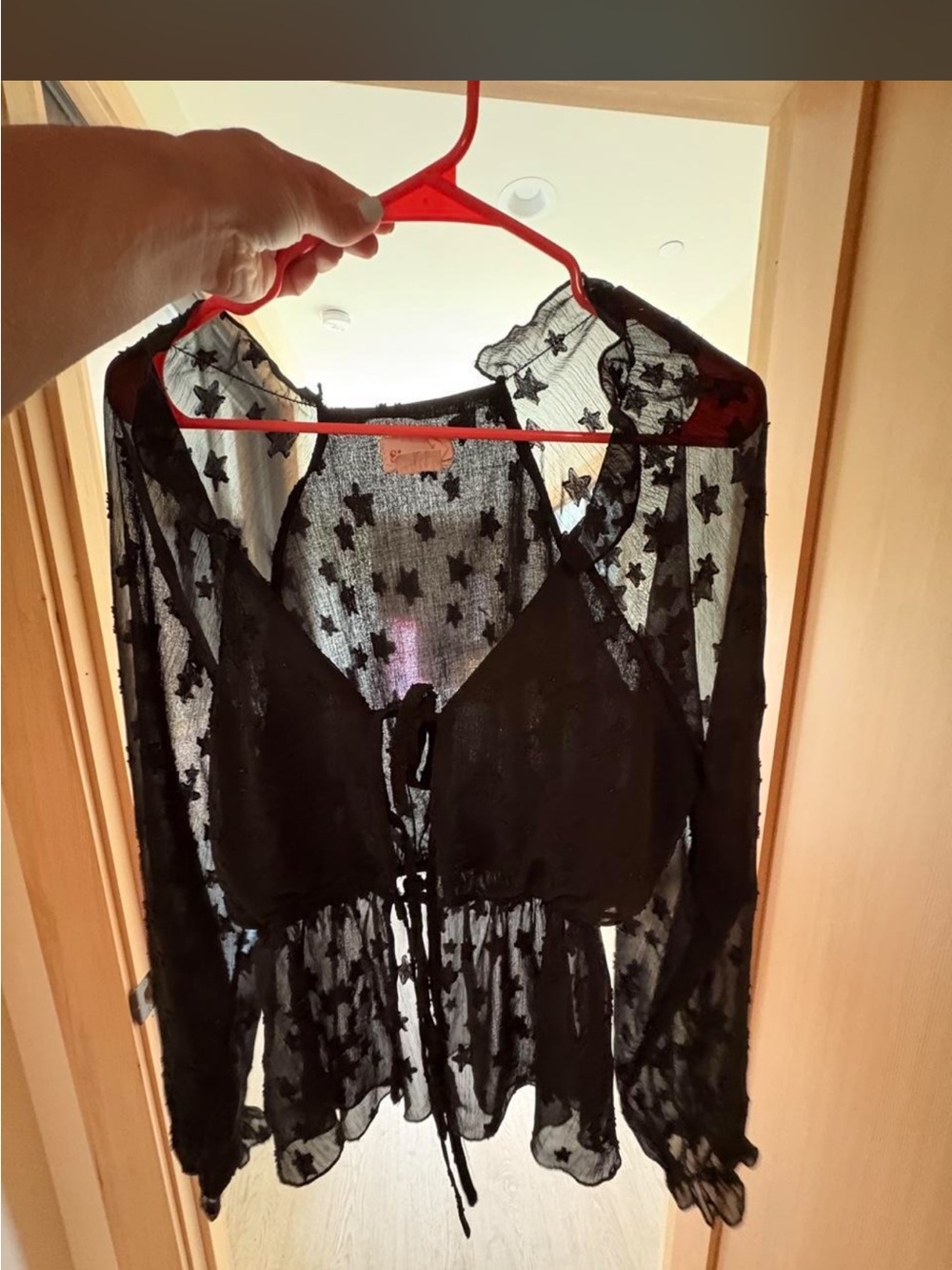 Showpo Black Sheer Star Mesh Tie-Front Blouse